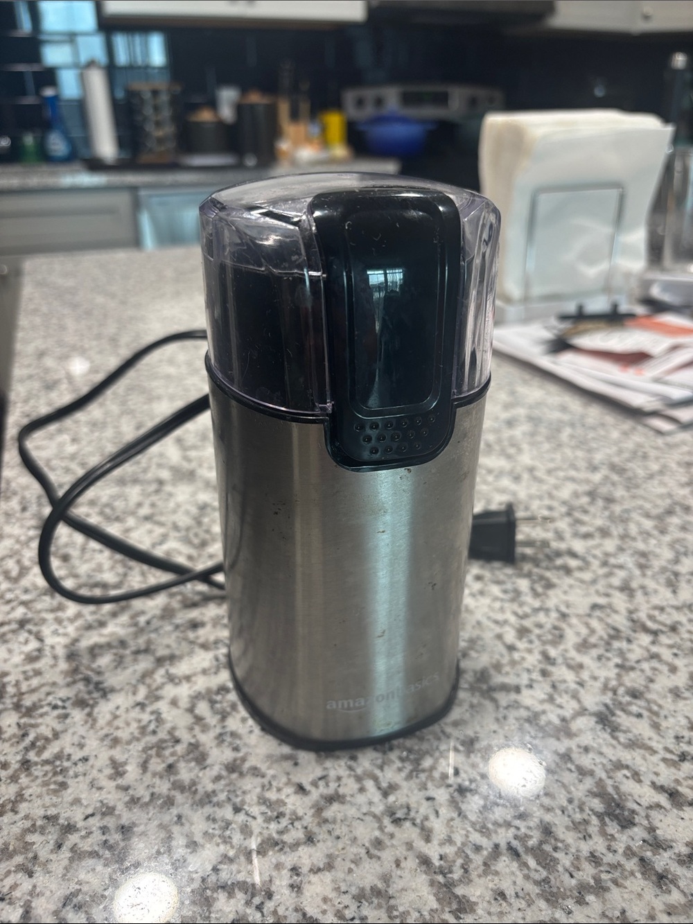 Amazon Stainless Steel Electric Coffee Grinder with Black Plastic Lid